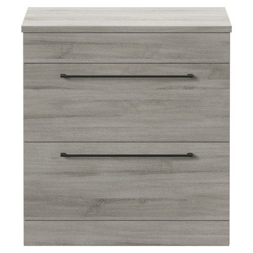 Napoli 390 Molina Ash 800mm Floor Standing Vanity Unit for Countertop Basins with 2 Drawers and Matt Black Handles Front View