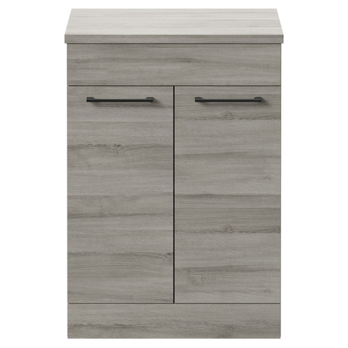 Napoli 390 Molina Ash 600mm Floor Standing Vanity Unit for Countertop Basins with 2 Doors and Gunmetal Grey Handles Front View