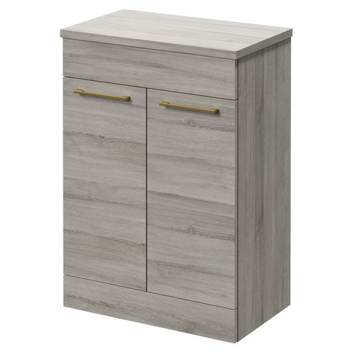 Napoli 390 Molina Ash 600mm Floor Standing Vanity Unit for Countertop Basins with 2 Doors and Brushed Brass Handles Right Hand View