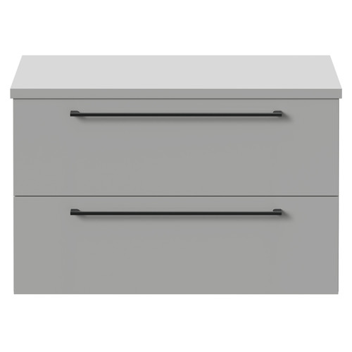 Napoli 390 Gloss Grey Pearl 800mm Wall Mounted Vanity Unit for Countertop Basins with 2 Drawers and Gunmetal Grey Handles Front View