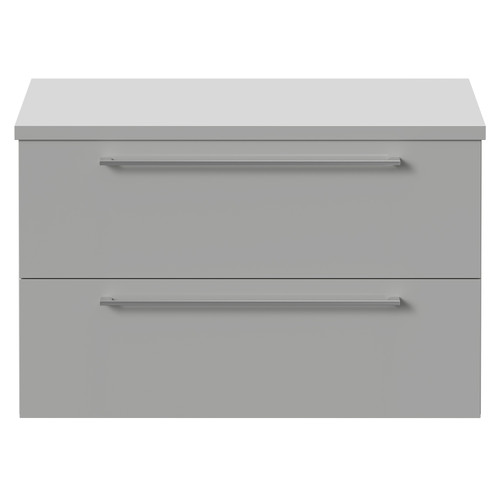 Napoli 390 Gloss Grey Pearl 800mm Wall Mounted Vanity Unit for Countertop Basins with 2 Drawers and Polished Chrome Handles Front View