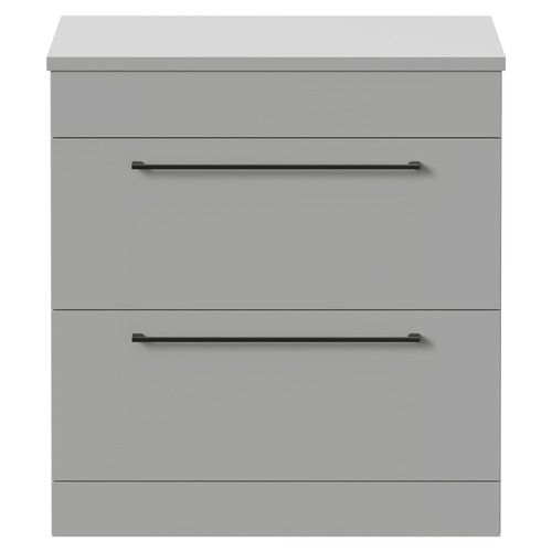 Napoli 390 Gloss Grey Pearl 800mm Floor Standing Vanity Unit for Countertop Basins with 2 Drawers and Gunmetal Grey Handles Front View