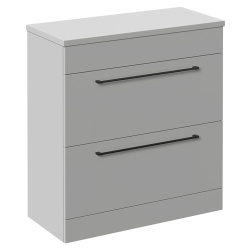 Napoli 390 Gloss Grey Pearl 800mm Floor Standing Vanity Unit for Countertop Basins with 2 Drawers and Gunmetal Grey Handles Left Hand View
