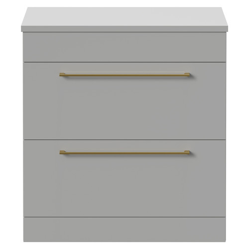 Napoli 390 Gloss Grey Pearl 800mm Floor Standing Vanity Unit for Countertop Basins with 2 Drawers and Brushed Brass Handles Front View