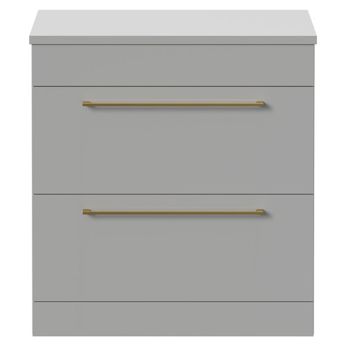 Napoli 390 Gloss Grey Pearl 800mm Floor Standing Vanity Unit for Countertop Basins with 2 Drawers and Brushed Brass Handles Front View