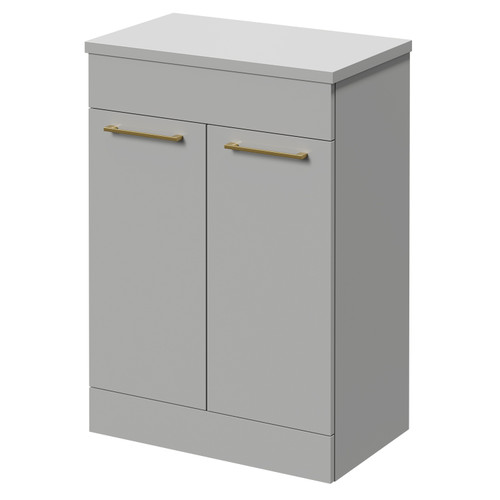 Napoli 390 Gloss Grey Pearl 600mm Floor Standing Vanity Unit for Countertop Basins with 2 Doors and Brushed Brass Handles Right Hand View