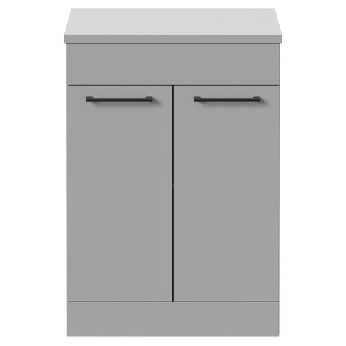 Napoli 390 Gloss Grey Pearl 600mm Floor Standing Vanity Unit for Countertop Basins with 2 Doors and Matt Black Handles Front View