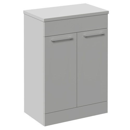 Napoli 390 Gloss Grey Pearl 600mm Floor Standing Vanity Unit for Countertop Basins with 2 Doors and Polished Chrome Handles Left Hand View