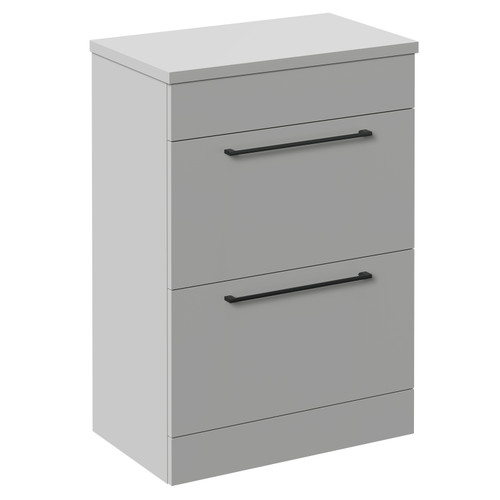 Napoli 390 Gloss Grey Pearl 600mm Floor Standing Vanity Unit for Countertop Basins with 2 Drawers and Gunmetal Grey Handles Left Hand View
