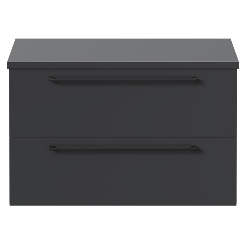 Napoli 390 Gloss Grey 800mm Wall Mounted Vanity Unit for Countertop Basins with 2 Drawers and Matt Black Handles Front View