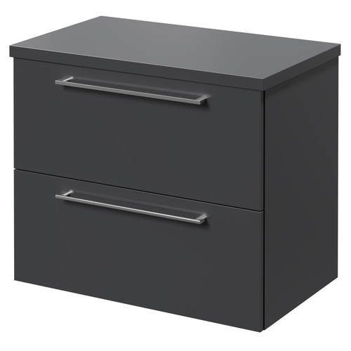 Napoli 390 Gloss Grey 600mm Wall Mounted Vanity Unit for Countertop Basins with 2 Drawers and Polished Chrome Handles Right Hand View