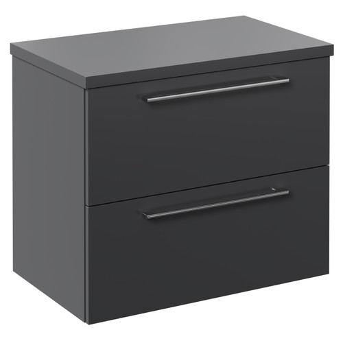 Napoli 390 Gloss Grey 600mm Wall Mounted Vanity Unit for Countertop Basins with 2 Drawers and Polished Chrome Handles Left Hand View