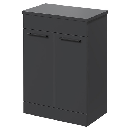 Napoli 390 Gloss Grey 600mm Floor Standing Vanity Unit for Countertop Basins with 2 Doors and Matt Black Handles Right Hand View