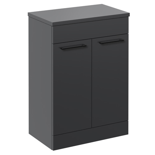 Napoli 390 Gloss Grey 600mm Floor Standing Vanity Unit for Countertop Basins with 2 Doors and Matt Black Handles Left Hand View