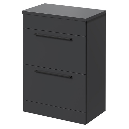 Napoli 390 Gloss Grey 600mm Floor Standing Vanity Unit for Countertop Basins with 2 Drawers and Matt Black Handles Right Hand View