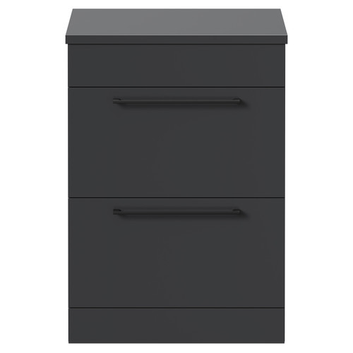 Napoli 390 Gloss Grey 600mm Floor Standing Vanity Unit for Countertop Basins with 2 Drawers and Matt Black Handles Front View