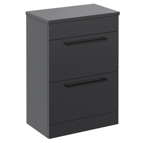 Napoli 390 Gloss Grey 600mm Floor Standing Vanity Unit for Countertop Basins with 2 Drawers and Matt Black Handles Left Hand View