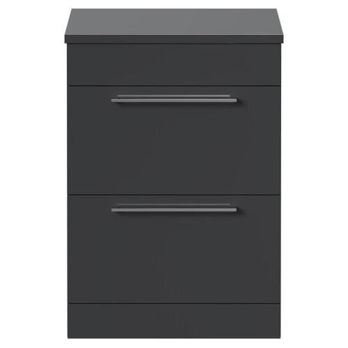 Napoli 390 Gloss Grey 600mm Floor Standing Vanity Unit for Countertop Basins with 2 Drawers and Polished Chrome Handles Front View