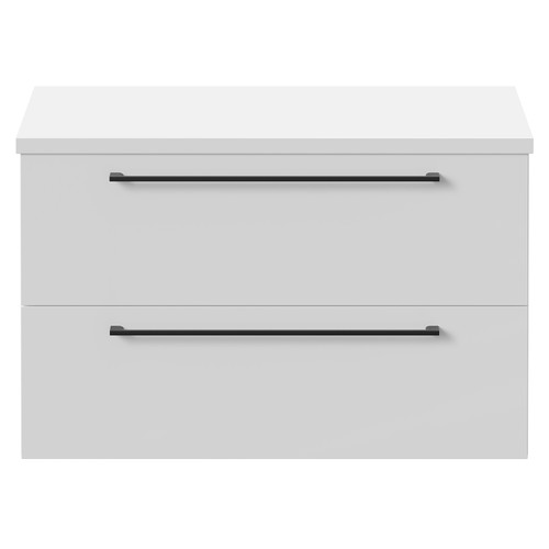 Napoli 390 Gloss White 800mm Wall Mounted Vanity Unit for Countertop Basins with 2 Drawers and Matt Black Handles Front View