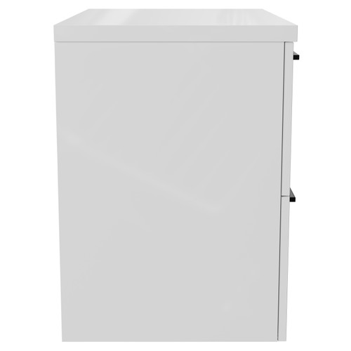 Napoli 390 Gloss White 600mm Wall Mounted Vanity Unit for Countertop Basins with 2 Drawers and Matt Black Handles Side View