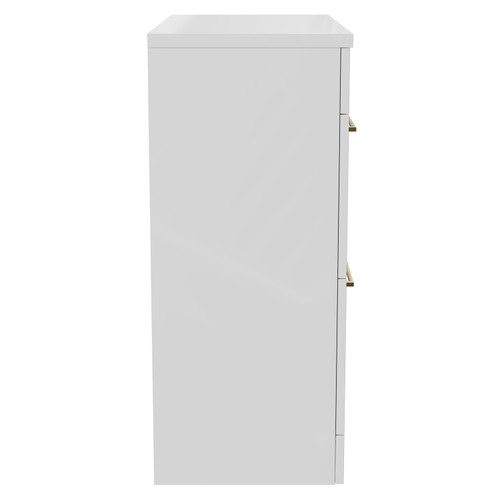 Napoli 390 Gloss White 800mm Floor Standing Vanity Unit for Countertop Basins with 2 Drawers and Brushed Brass Handles Side View