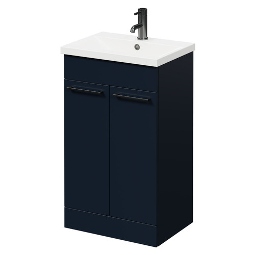 Napoli Deep Blue 500mm Floor Standing Vanity Unit with 1 Tap Hole Basin and 2 Doors with Gunmetal Grey Handles Right Hand View