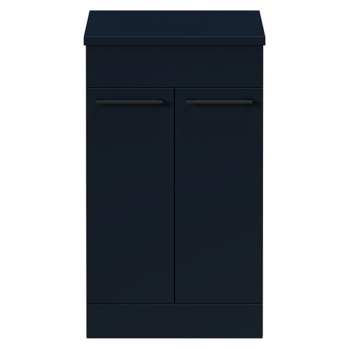 Napoli Deep Blue 500mm Floor Standing Vanity Unit for Countertop Basins with 2 Doors and Gunmetal Grey Handles Front View