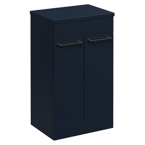 Napoli Deep Blue 500mm Floor Standing Vanity Unit for Countertop Basins with 2 Doors and Gunmetal Grey Handles Left Hand View