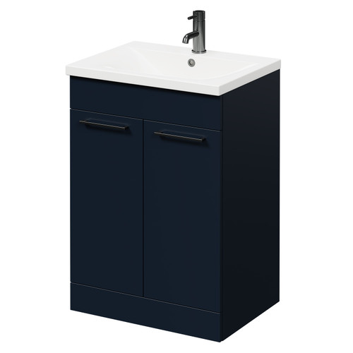 Napoli Deep Blue 600mm Floor Standing Vanity Unit with 1 Tap Hole Basin and 2 Doors with Gunmetal Grey Handles Right Hand View