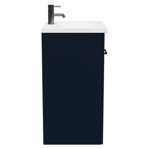 Napoli Deep Blue 600mm Floor Standing Vanity Unit with 1 Tap Hole Basin and 2 Doors with Gunmetal Grey Handles Side View