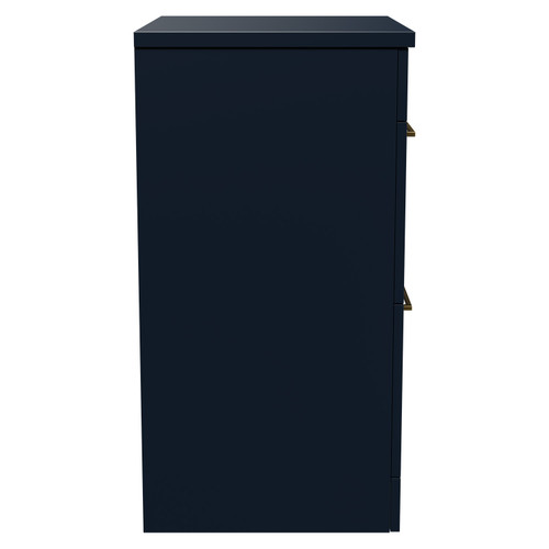 Napoli Deep Blue 600mm Floor Standing Vanity Unit for Countertop Basins with 2 Drawers and Brushed Brass Handles Side View