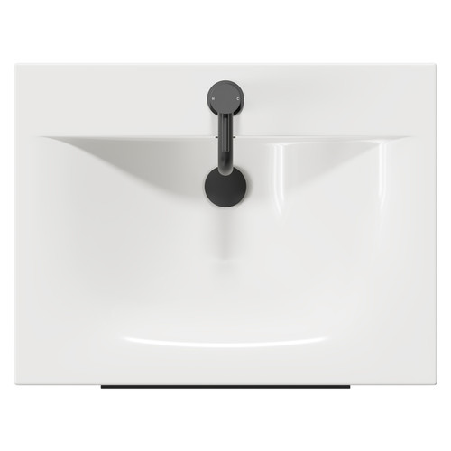 Napoli Deep Blue 600mm Wall Mounted Vanity Unit with 1 Tap Hole Basin and 2 Drawers with Matt Black Handles View from Top