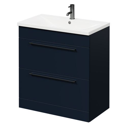 Napoli Deep Blue 800mm Floor Standing Vanity Unit with 1 Tap Hole Basin and 2 Drawers with Gunmetal Grey Handles Right Hand View