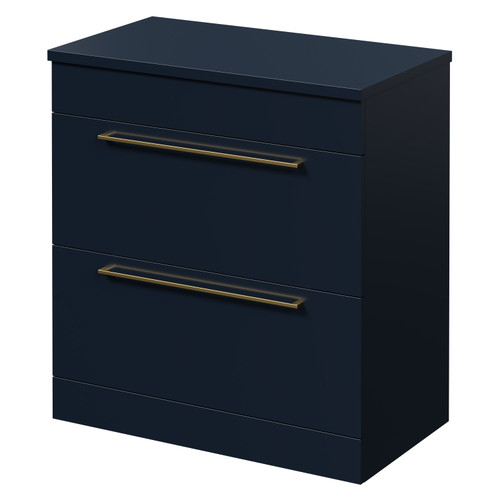 Napoli Deep Blue 800mm Floor Standing Vanity Unit for Countertop Basins with 2 Drawers and Brushed Brass Handles Right Hand View
