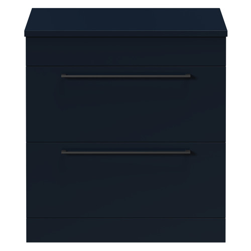 Napoli Deep Blue 800mm Floor Standing Vanity Unit for Countertop Basins with 2 Drawers and Matt Black Handles Front View