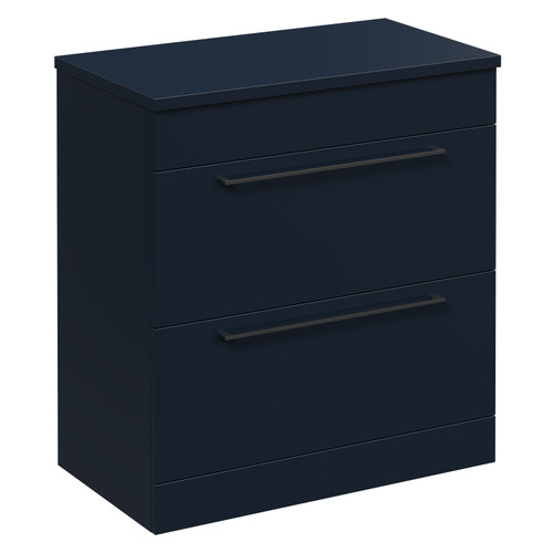 Napoli Deep Blue 800mm Floor Standing Vanity Unit for Countertop Basins with 2 Drawers and Matt Black Handles Left Hand View