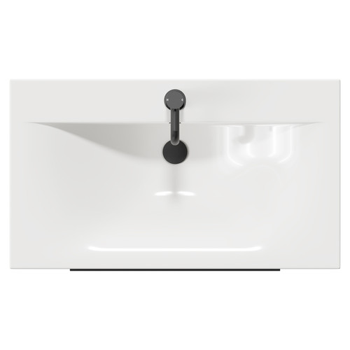 Napoli Deep Blue 800mm Wall Mounted Vanity Unit with 1 Tap Hole Basin and 2 Drawers with Matt Black Handles View from Top