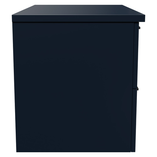 Napoli Deep Blue 800mm Wall Mounted Vanity Unit for Countertop Basins with 2 Drawers and Matt Black Handles Side View