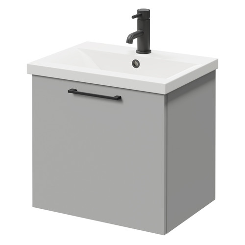 Napoli Gloss Grey Pearl 500mm Wall Mounted Vanity Unit with 1 Tap Hole Basin and Single Drawer with Matt Black Handle Right Hand View