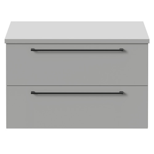 Napoli Gloss Grey Pearl 800mm Wall Mounted Vanity Unit for Countertop Basins with 2 Drawers and Gunmetal Grey Handles Front View