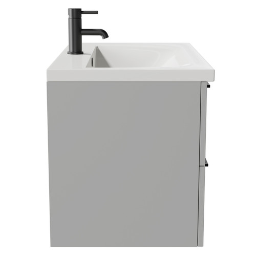 Napoli Gloss Grey Pearl 800mm Wall Mounted Vanity Unit with 1 Tap Hole Basin and 2 Drawers with Matt Black Handles Side View