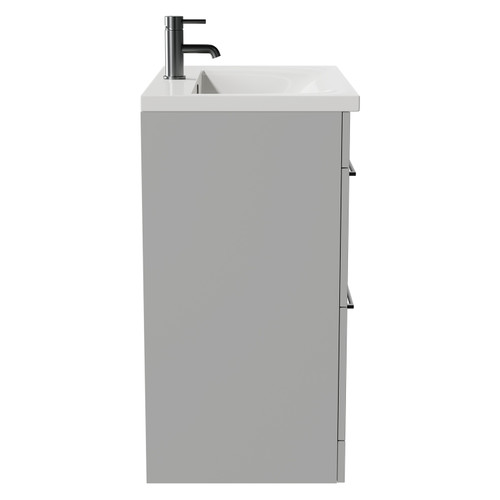 Napoli Gloss Grey Pearl 800mm Floor Standing Vanity Unit with 1 Tap Hole Basin and 2 Drawers with Gunmetal Grey Handles Side View