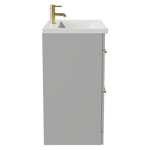 Napoli Gloss Grey Pearl 800mm Floor Standing Vanity Unit with 1 Tap Hole Basin and 2 Drawers with Brushed Brass Handles Side View