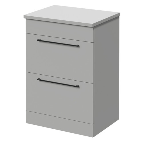 Napoli Gloss Grey Pearl 600mm Floor Standing Vanity Unit for Countertop Basins with 2 Drawers and Gunmetal Grey Handles Right Hand View