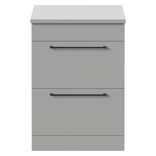 Napoli Gloss Grey Pearl 600mm Floor Standing Vanity Unit for Countertop Basins with 2 Drawers and Gunmetal Grey Handles Front View