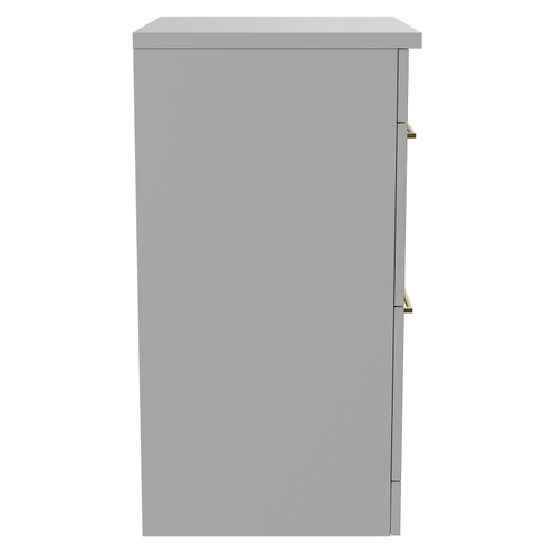 Napoli Gloss Grey Pearl 600mm Floor Standing Vanity Unit for Countertop Basins with 2 Drawers and Brushed Brass Handles Side View