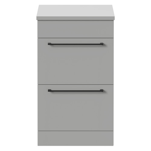 Napoli Gloss Grey Pearl 500mm Floor Standing Vanity Unit for Countertop Basins with 2 Drawers and Matt Black Handles Front View