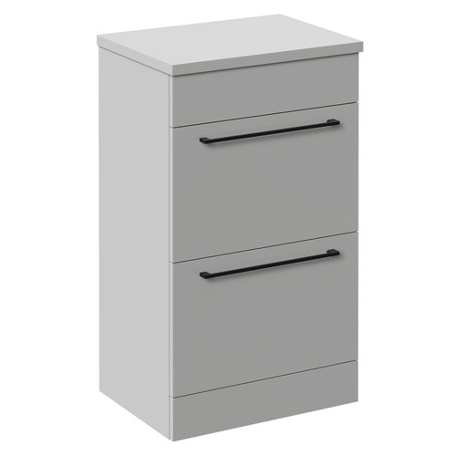 Napoli Gloss Grey Pearl 500mm Floor Standing Vanity Unit for Countertop Basins with 2 Drawers and Matt Black Handles Left Hand View