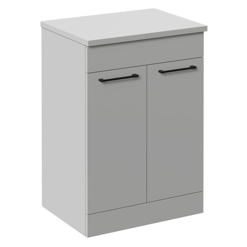 Napoli Gloss Grey Pearl 600mm Floor Standing Vanity Unit for Countertop Basins with 2 Doors and Matt Black Handles Left Hand View