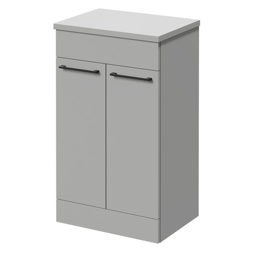 Napoli Gloss Grey Pearl 500mm Floor Standing Vanity Unit for Countertop Basins with 2 Doors and Matt Black Handles Right Hand View